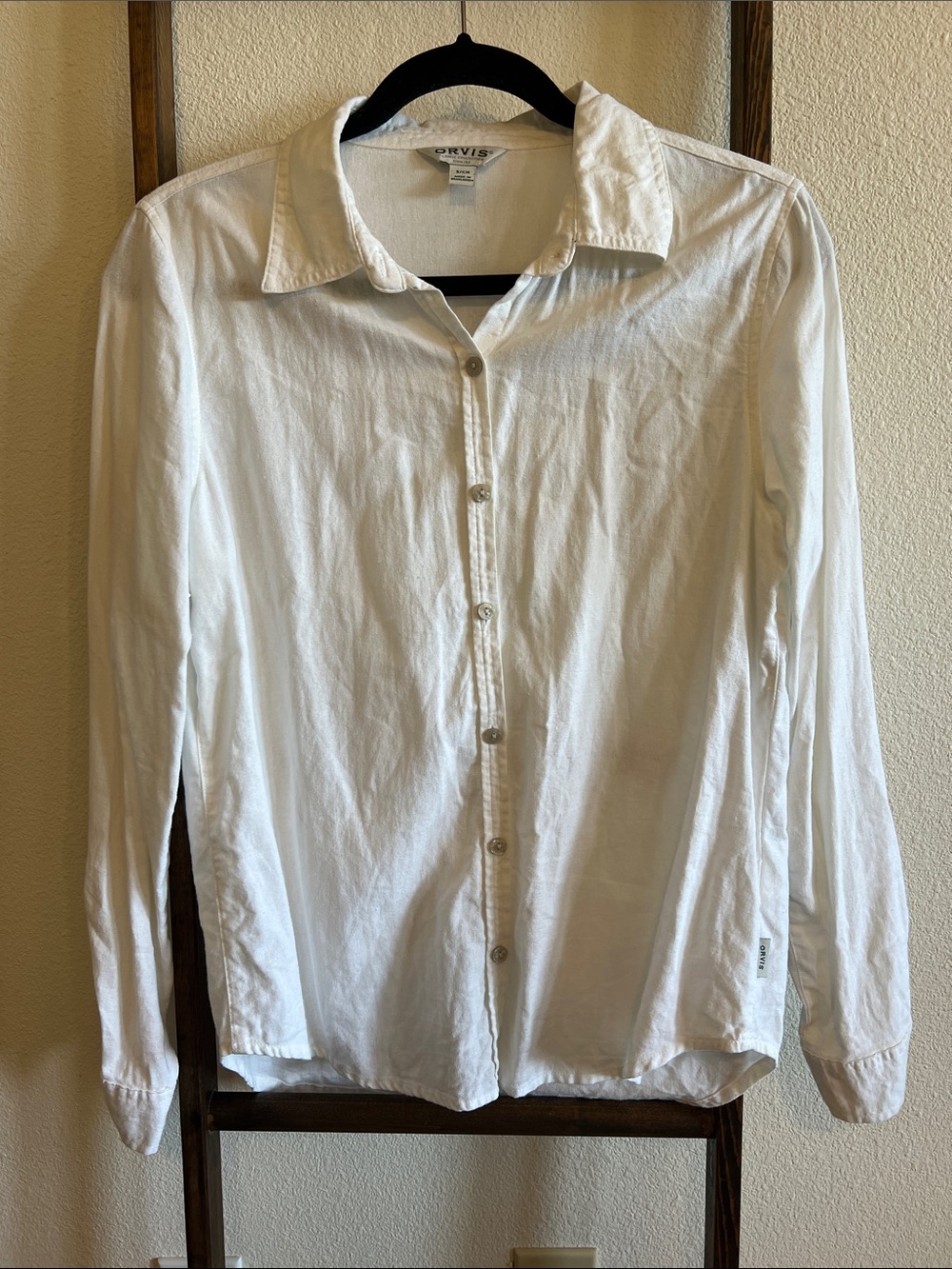Orvis White Button Down Linen Blend Shirt Size S Like New
